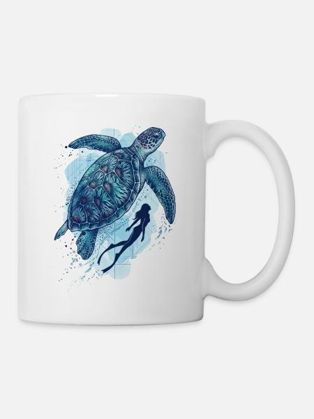 Die Große Schildkröte & Taucherin - Tasse - Weiß