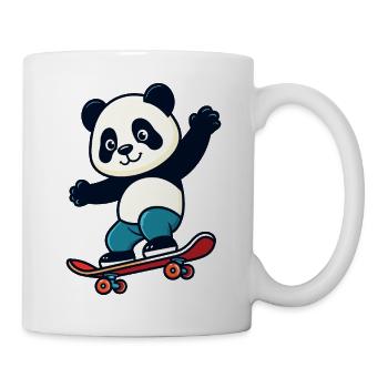 Cute Panda Riding Skateboard Cartoon Animal Mascot - Tasse - Weiß - Rechts