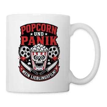 Popcorn und Panik Horror Film Design - Tasse - Weiß - Rechts