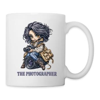 Photographe Chibi mignon sur objectif d’appareil photo - Mug blanc - blanc - Droite