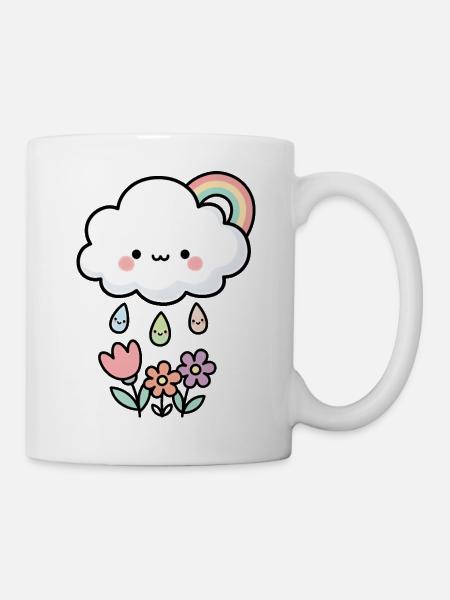 Nuage de pluie mignon et fleurs - Mug blanc - blanc