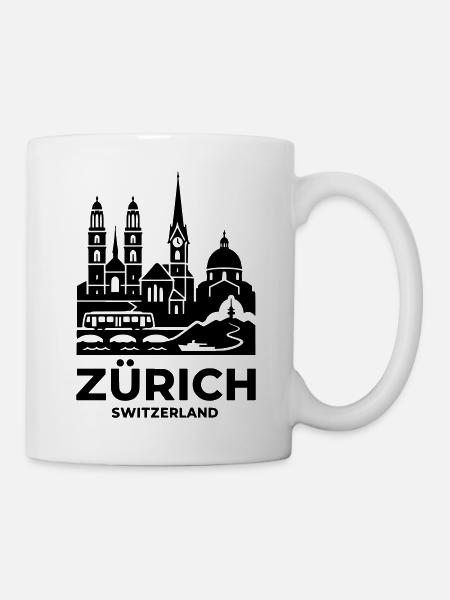 Zürich Skyline Silhouette – Schweiz - Tasse - Weiß