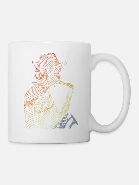 Retro Saxophonspieler Skizze - Tasse - Weiß