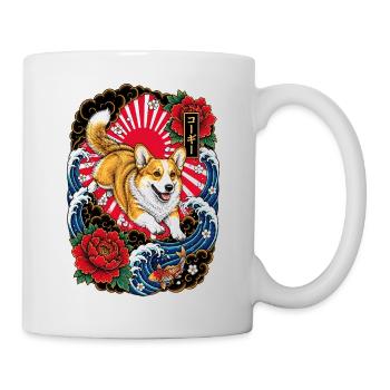 Pembroke Welsh Corgi im Japan Tattoo Stil - Tasse - Weiß - Rechts