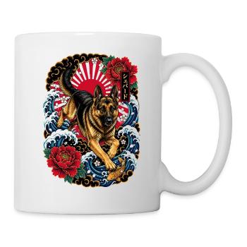 Deutscher Schäferhund im Japan Tattoo Stil - Tasse - Weiß - Rechts