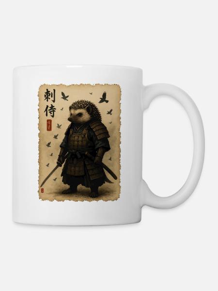 Igel-Samurai auf Pergament - Tasse - Weiß