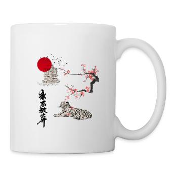 Japan Tiger Ukiyo-e mit Kirschblüten und Pagode - Tasse - Weiß - Rechts
