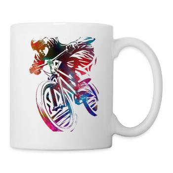 A colorful bicycle in abstraction - Mug - white - Right