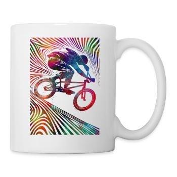 Colorful cyclist in neon explosion - Mug - white - Right