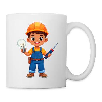 Little electrician with screwdriver & lamp - Mug - white - Right