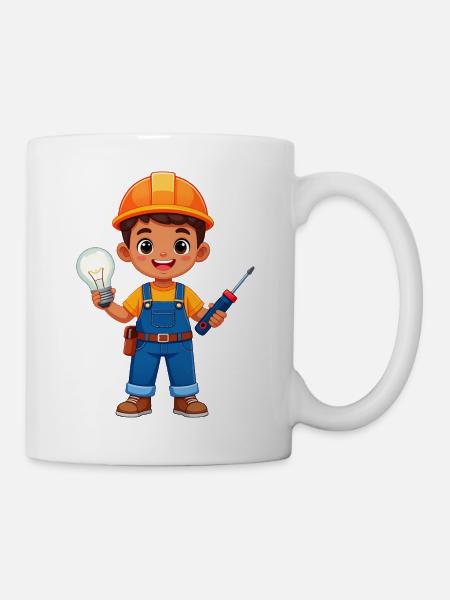 Petit électricien avec tournevis et lampe - Mug blanc - blanc