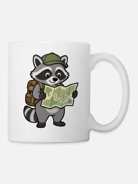 Wandering raccoon with map - Mug - white