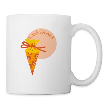 Endlich Schulkind Schultüte Geschenk - Tasse - Weiß - Rechts