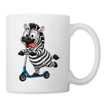 Funny Zebra on Scooter Cartoon - Mug - white - Right