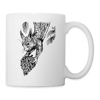 Eichhörnchen mit Tannenzapfen - Tasse - Weiß - Rechts