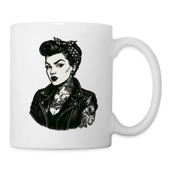 Rebellisches 50s Pin-Up Girl Lederjacke - Tasse - Weiß - Rechts