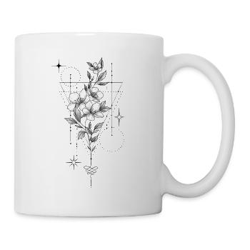 Weiße Blumen auf schwarzem Hintergrund - Tasse - Weiß - Rechts