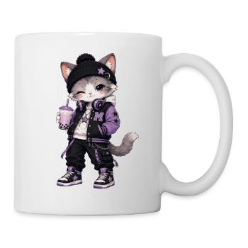 Lila städtische Kawaii-Katze - Tasse - Weiß - Rechts