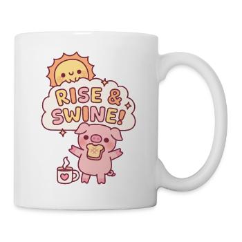 Süßes Schwein mit Toast Raise und Swine Morgenwortspiel - Tasse - Weiß - Rechts