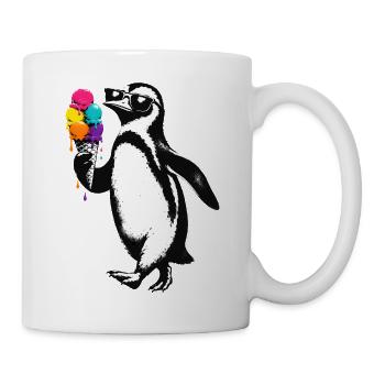 Cooler Pinguin mit Eis Illustration  - Tasse - Weiß - Rechts