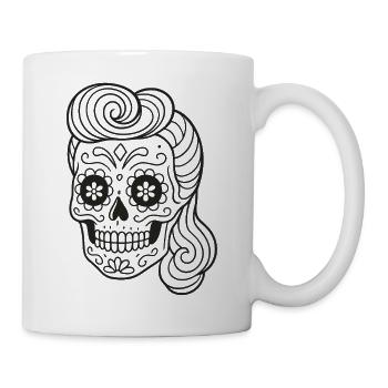 Mexican Totenkopf_Rockabilly Hairstyle Coloring Page - Mug - white - Right