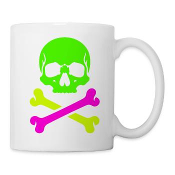 Neon Schädel Gekreuzte Knochen Bunter Pirat Skull - Tasse - Weiß - Rechts
