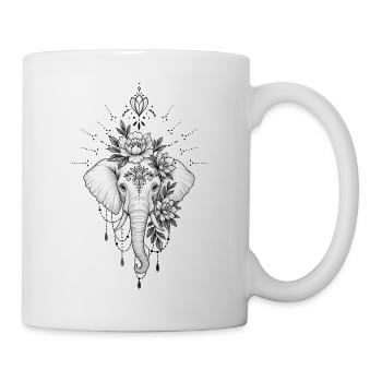 Blumen-Elefantenmandala-Schmuck - Tasse - Weiß - Rechts