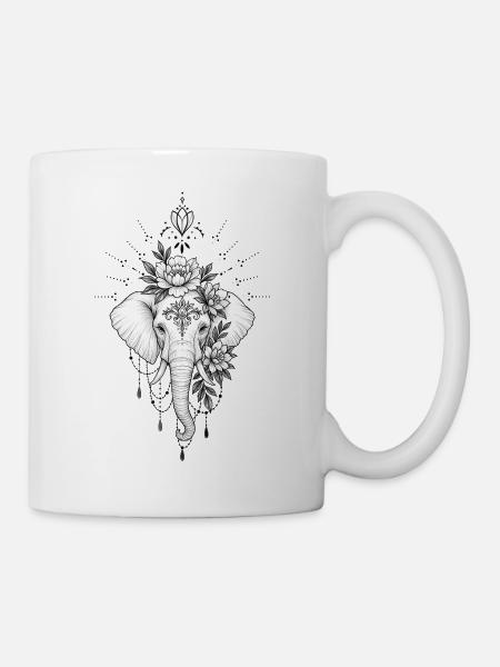 Blumen-Elefantenmandala-Schmuck - Tasse - Weiß