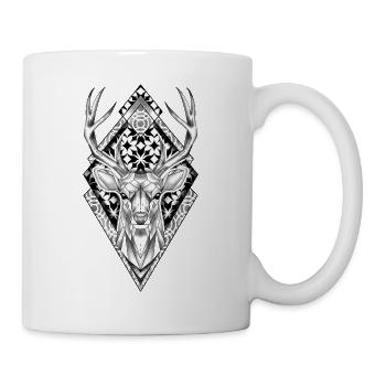 Geometrisches Reh auf Rautenmuster - Tasse - Weiß - Rechts