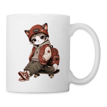 MIKO-Katze in Streetwear und Skateboarding - Tasse - Weiß - Rechts