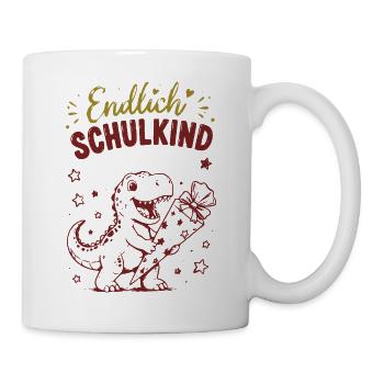 Endlich Schulkind Dino Geschenk - Tasse - Weiß - Rechts