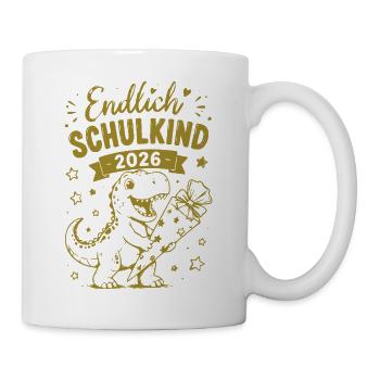 Endlich Schulkind 2026 Dino Geschenk - Tasse - Weiß - Rechts