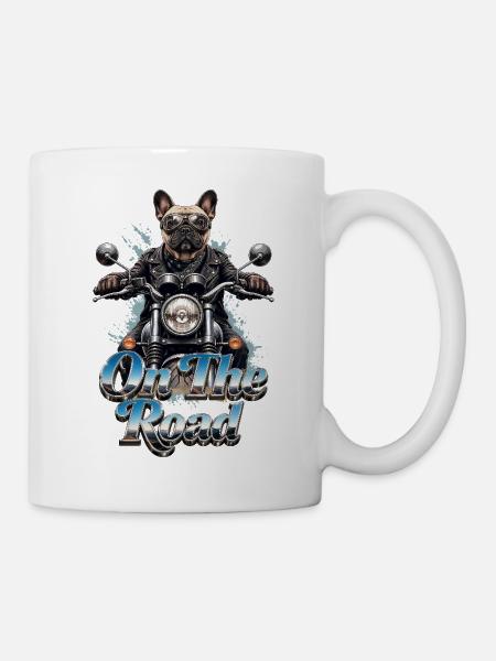 Frenchie-Biker auf der Straße – 005 - Tasse - Weiß