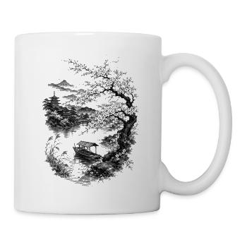 Japanese nature with cherry tree and Mount Fuji - Mug - white - Right