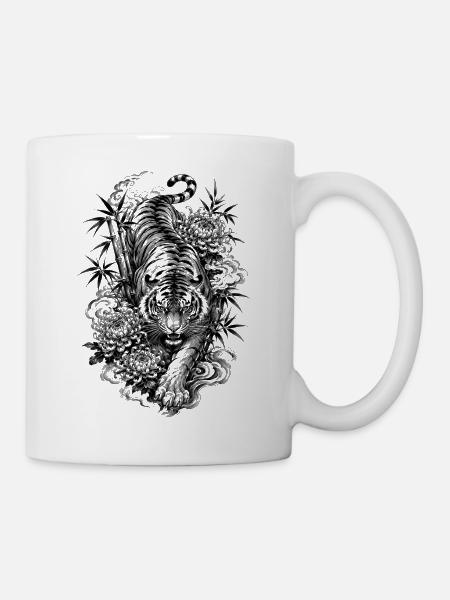 Japanischer Tiger im Irezumi Tattoo Stil - Tasse - Weiß
