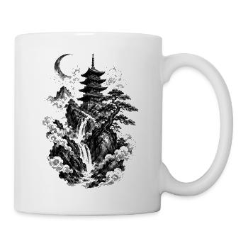 Japanese nature with pagoda and waterfall - Mug - white - Right