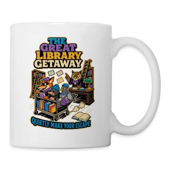 The Great Library Getaway – Bücher Humor - Tasse - Weiß - Rechts