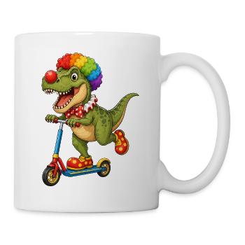 Cute Dino T-Rex Clown on Roller - Mug - white - Right
