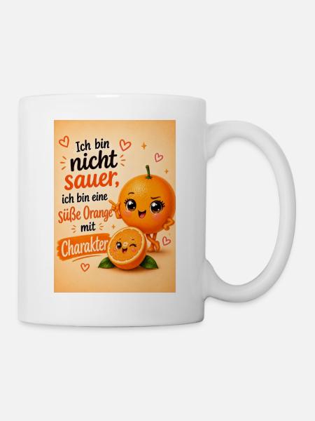 Orange mit Charakter - Tasse - Weiß