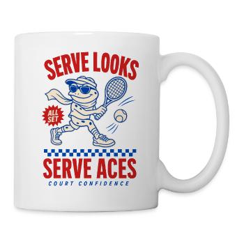 Serve Looks Serve Aces – Cooler Tennisfrosch - Tasse - Weiß - Rechts
