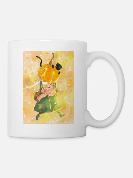 Herbst-Pumpkinhut-Katzenabenteuer - Tasse - Weiß
