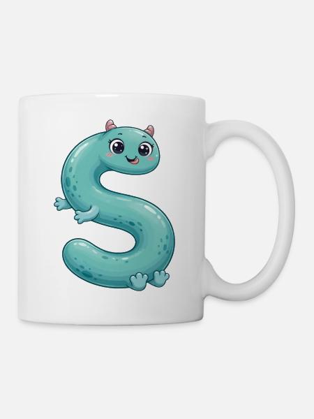 Niedlicher Buchstaben S Monster Alphabet Charakter Teal Kids - Tasse - Weiß