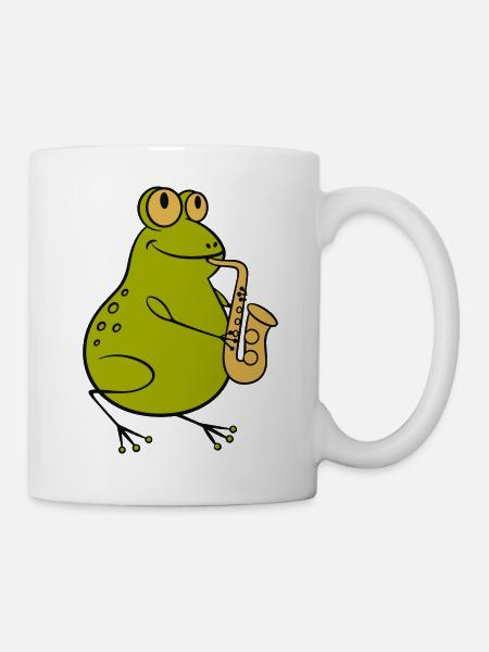 Frosch spielt Saxophon - Jazz Cartoon - Tasse - Weiß