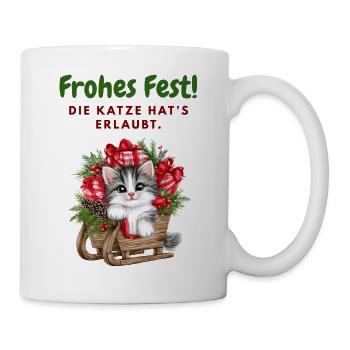 Frohes Fest... Weihnachen mit Katze - Tasse - Weiß - Rechts