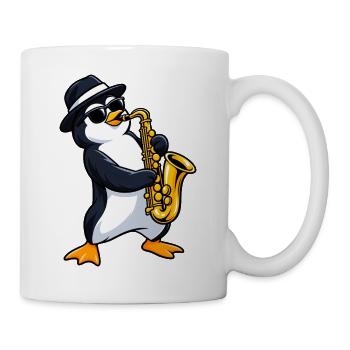 Pinguin mit Saxophon - Tasse - Weiß - Rechts