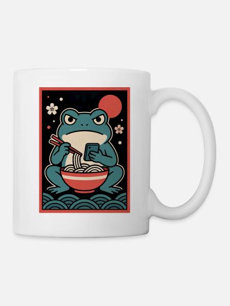 Frosch-Nudelphone Retro-Poster - Tasse - Weiß