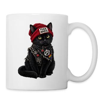 Fuck Nazis Schwarze Katze - Tasse - Weiß - Rechts