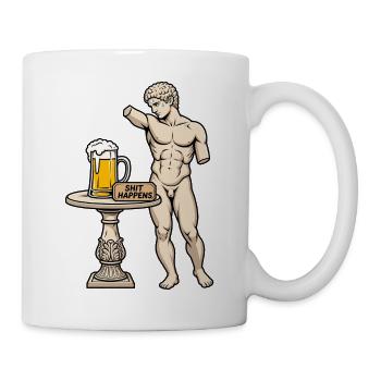  Statue mit Bier und Spruch - Shit happens - Tasse - Weiß - Rechts