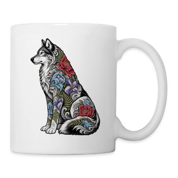 Wolfs Floral Tattoo Fell - Tasse - Weiß - Rechts