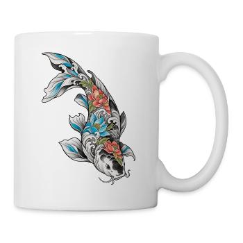 Koi Blüten Ornament - Tasse - Weiß - Rechts